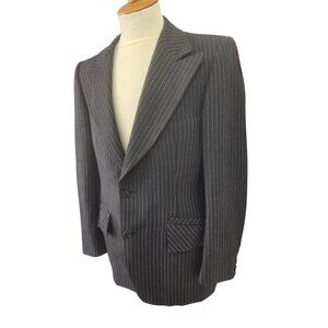 Vintage 80s Ernesto Bellini Gray Pinstripe Wool Blazer Sz 40R USA Darted Pockets
